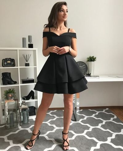 Black satin short prom dress, homecoming dress