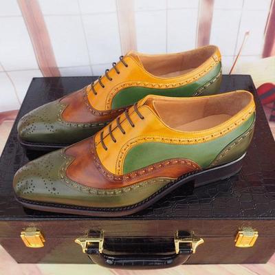 men's Multi color wing tip lace up leather shoes Men Dress Formal Brogues Leather Shoe
