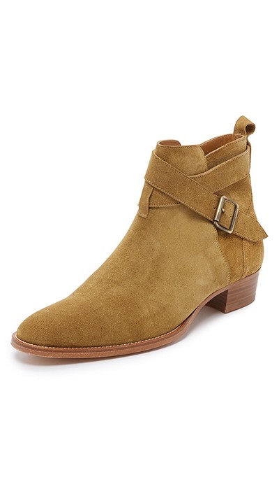 New Men's Handmade Beige Half Ankle High Suede Jodhpurs Buckle Boot