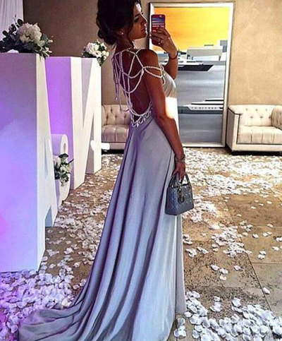 Casual Long Prom Dresses Evening Gowns with Pearls