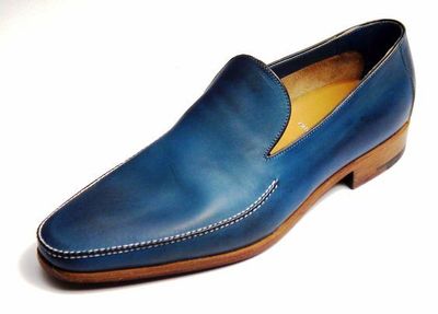 Handmade Blue Leather Loafer Slipper Party Dress Men's Fashion Moccasin Shoes