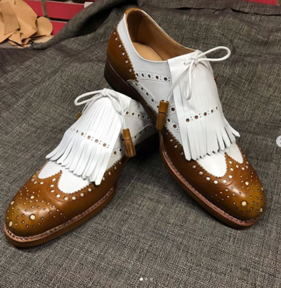 men's Brown White Leather Fringe Shoes Men Dress Formal Wing Tip Brogue Shoes