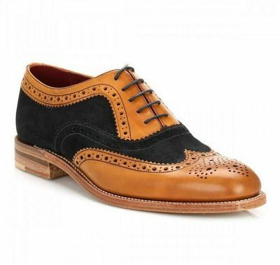 men's Black Tan Leather Suede Lace Up Shoes Men Dress Formal Wing Tip Brogue Shoes