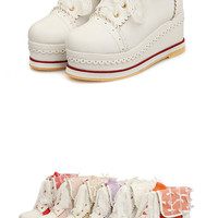 New lace strap colorblock wedge heel boots - Thumbnail 4