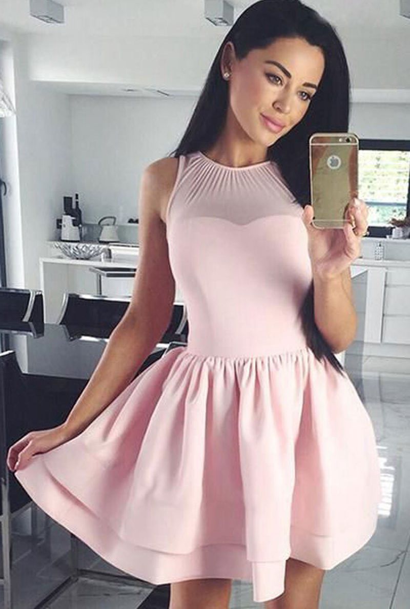 Cute Pink short prom dress, pink homecoming dress