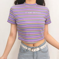 I AM HOTTY Embroidery Pastel Purple Stripe Top - Thumbnail 1