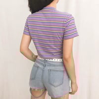 I AM HOTTY Embroidery Pastel Purple Stripe Top - Thumbnail 3