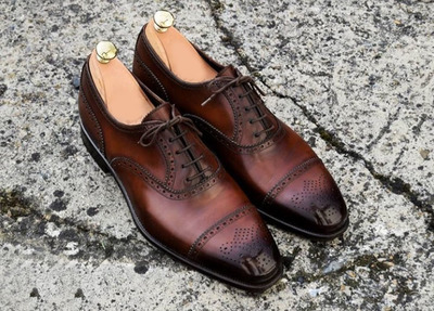Handmade Men's Brown Black Color Shoes Cap Toe Brogue Leather Lace Up Formal Shoes
