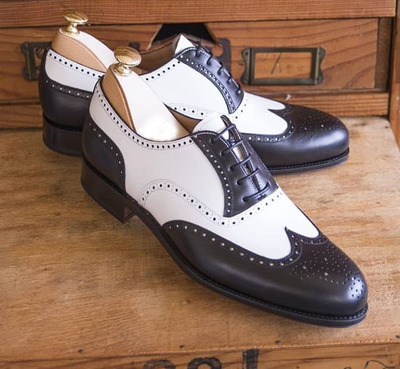 Handmade Men's Dark Brown White Color Shoes Wing Tip Brogue Leather Lace Up Formal Shoes