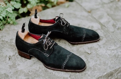 Handmade  Black Color Suede Derby Stylish Dress Men's Fashion Lace Up Shoes
