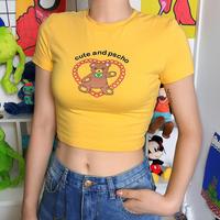 Love Heart Teddy Bear Print Yellow Top - Thumbnail 2