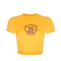 Love Heart Teddy Bear Print Yellow Top - Thumbnail 3