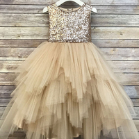 Sequin Top Flower Girl Glam Dress Blush, Rose Gold/ Champagne and Ivory Gold Sequin Top Dress rose gold sequin top dress big bow - Thumbnail 2