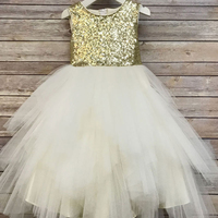 Sequin Top Flower Girl Glam Dress Blush, Rose Gold/ Champagne and Ivory Gold Sequin Top Dress rose gold sequin top dress big bow - Thumbnail 3