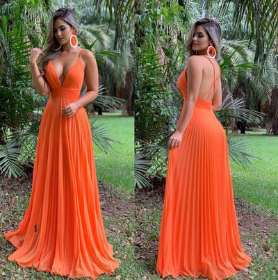 Spaghetti Straps Orange Long Prom Dresses Under 100