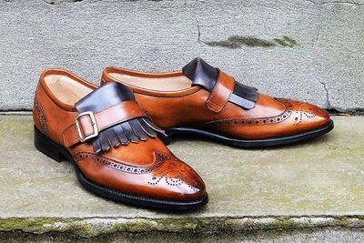 Handmade Oxford Fringe shoes, Men Dress Formal Office Two Tone Brogues Shoes