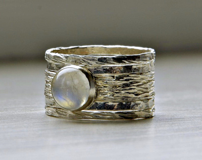Simone unique rustic stackable moonstone wedding ring