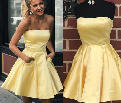 Yellow Straplss Short Homecoming Dresses Under 100