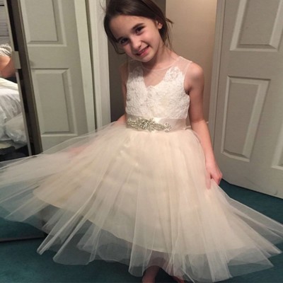 Princess A-Line Ivory Tulle Long Flower Girl Dresses