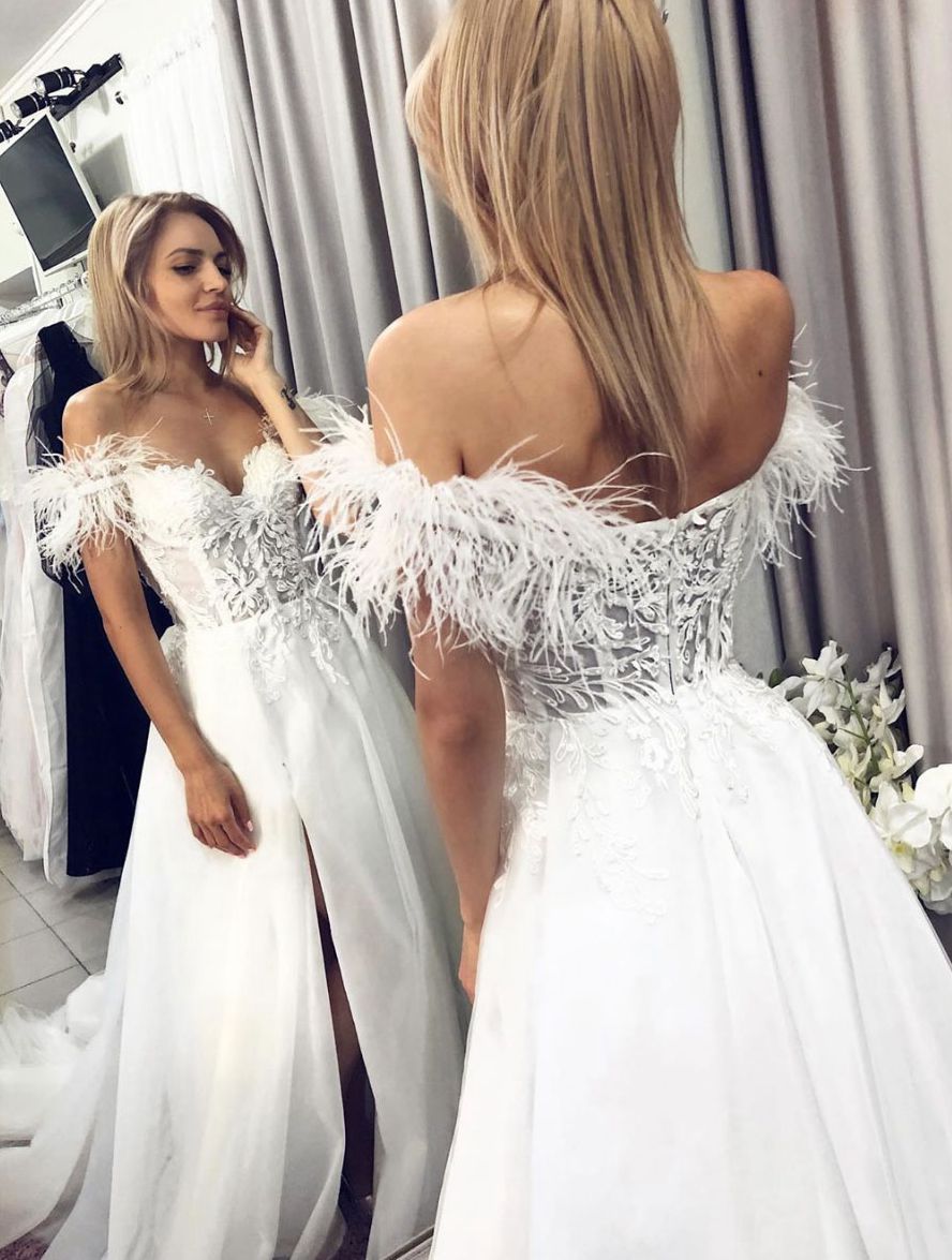 White tulle lace long prom dress, lace evening dress