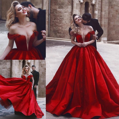 Off the Shoulder Bright Red Prom Dresses Birthday Dresses