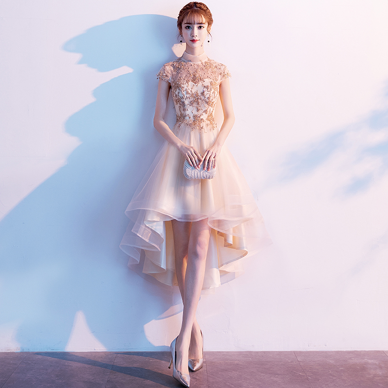 Cute champagne tulle short prom dress, homecoming dress