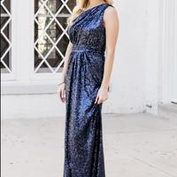 Sheath One Shoulder Rose Gold Sequins Long Bridesmaid Dresses - Thumbnail 1