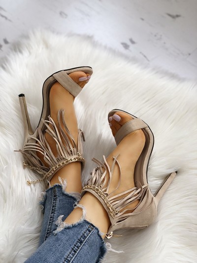 Tassel Chain Embellished Heeled Sandals G-2970