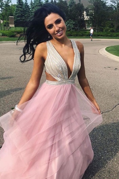 Cut Low Pink Long Prom Dresses for Women