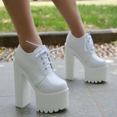 Lace-up PU Chunky Heel Platform Super High Heels Ankle Boots G-2988