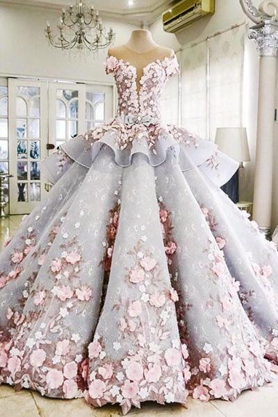Pretty Flowers Quinceanera Dresses, Ball Gown Long Backless Wedding Gowns,07