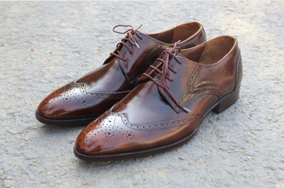 Men's Handmade Brown Color Leather Shoes, Stylish Wing Tip Brogue Dress Shoes