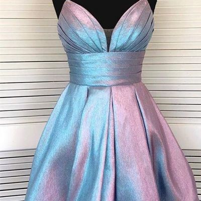 A-line sparkly satin short homecoming dresses,back to school dresses,cocktail party dresses - Thumbnail 3
