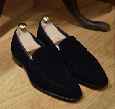 Handmade Black Color Suede Penny Loafer Slipper Dress Men's Fashion Moccasin Shoes