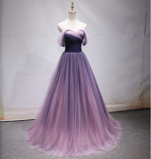 Simple tulle long prom dress, evening dress