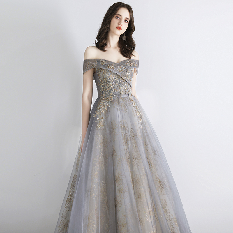Stylish tulle lace long prom dress, formal dress