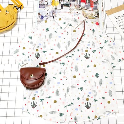 Leaves plant floral print short sleeve shirt - Thumbnail 5