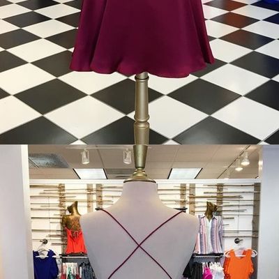 Scoop neck short homecoming dresses,burgundy satin short prom dresses,cross back evening party dresses - Thumbnail 4