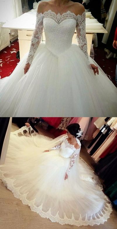Elegant Off The Shoulder Wedding Dresses Ball Gowns Long Sleeves,28