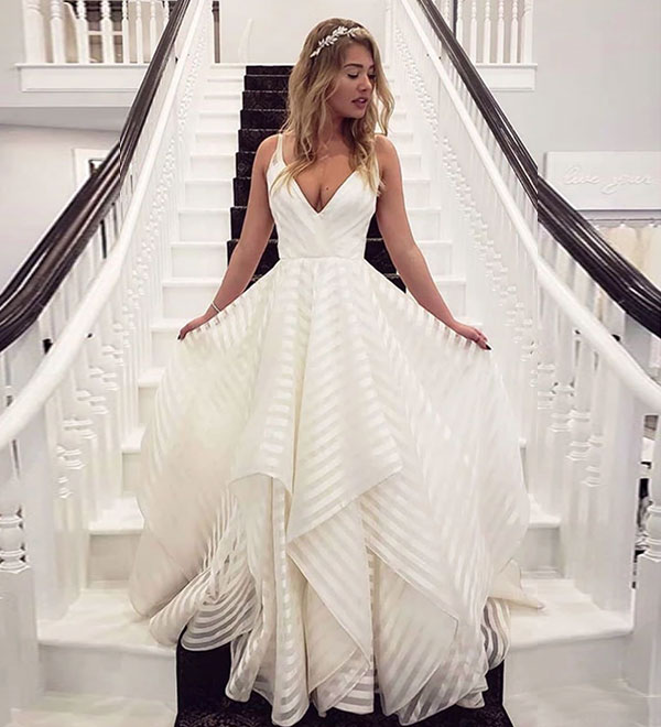 White v neck tulle long prom dress, evening dress