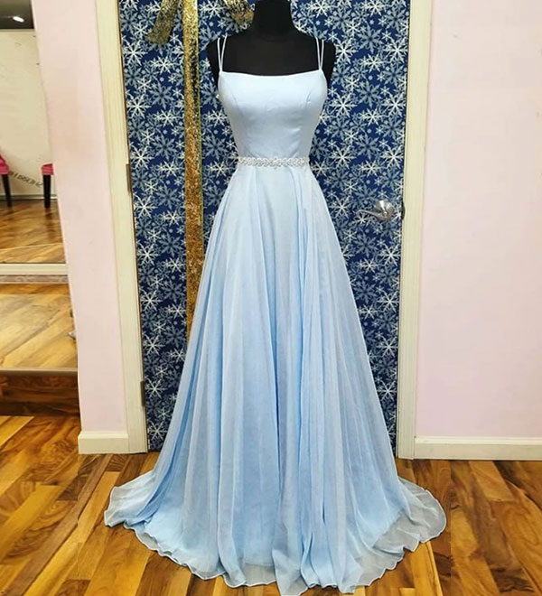 Light blue chiffon long prom dress, evening dress