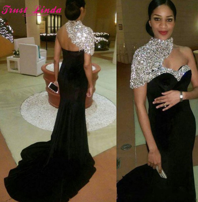 Mermaid Black Mermaid Prom Dresses with Sparkly Rhinestones