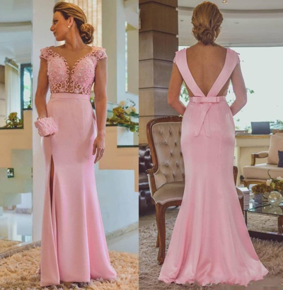 Mermaid Pink Split Side Mother of the Bride Dresses with Appliques