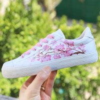Sweet cherry blossom doodle hand-painted shoes canvas shoes - Thumbnail 4
