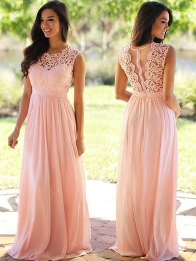A-Line/Princess Scoop Sleeveless Applique Floor-Length Chiffon Dresses,42