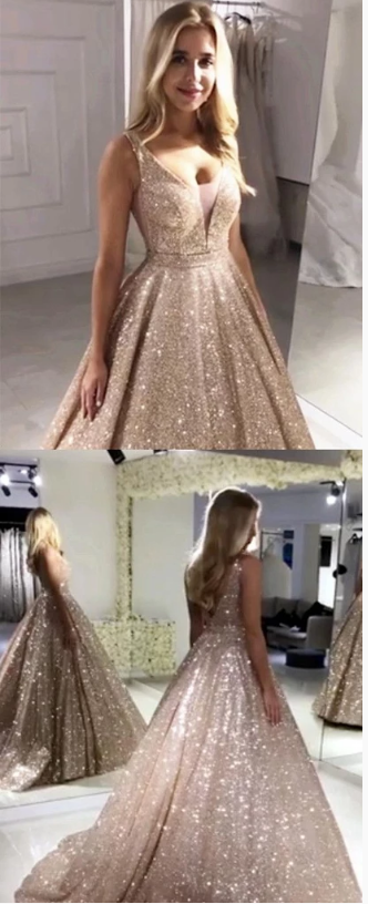2019 Charming Modest Long Prom Gown, A-line Shinning Gorgeous Prom Dresses,44
