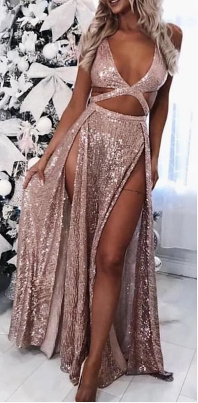 2019 A-Line Charming Sexy Sequin Sparkly Rose Gold and Black Split Prom Dresses, Evening dresses, 49