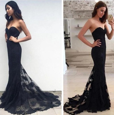 Black Mermaid Sexy Strapless Sweetheart Popular Party Evening Long Prom Dress,50