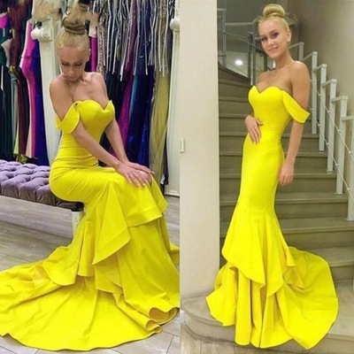 Off the Shoulder Yellow Mermaid Prom Dresses