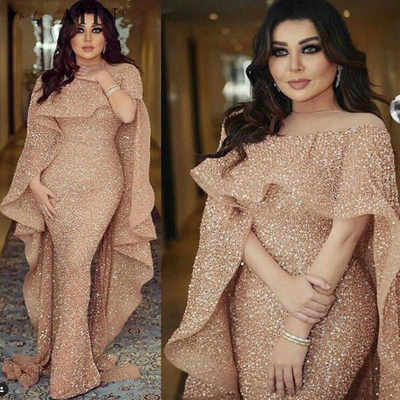 Evening Dress Long 2019 Mermaid Sparkly Glitter Sequin Rose Gold Dubai Saudi Arabic Formal Prom Party Gown,88